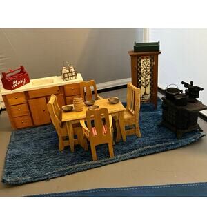 Dollhouse furniture Cast Iron QUEEN Miniature Stove‎ Kitchen Sink Dining Room